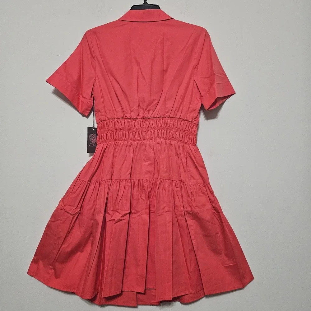 Vince Camuto Womens Shirt Dress Size 12 Fits Large New Red Pop Elastic Waistband - Picture 2 of 10